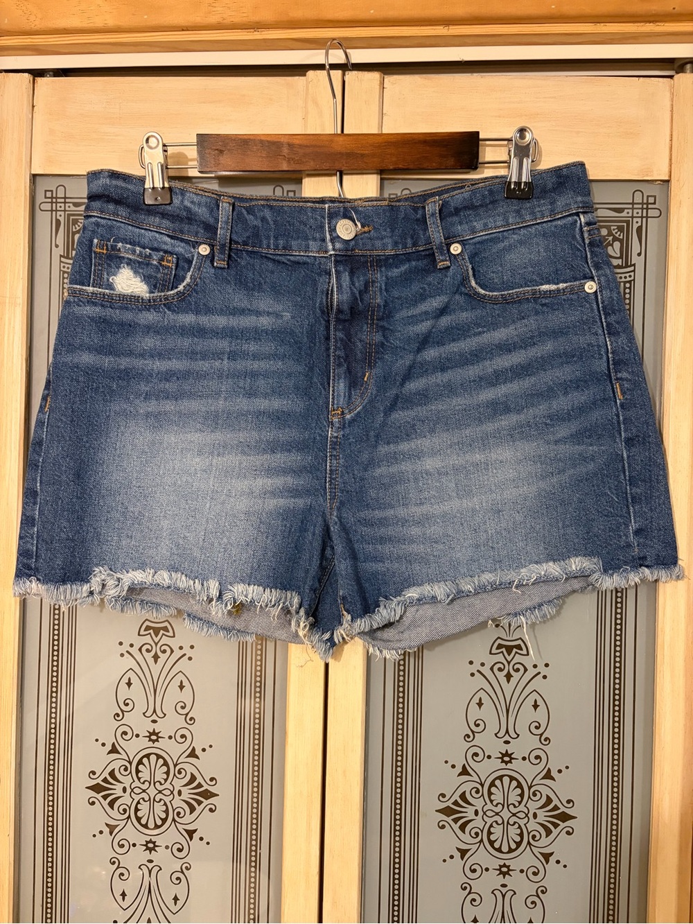 LOFT Distressed Frayed Hem Denim Shorts - Blue